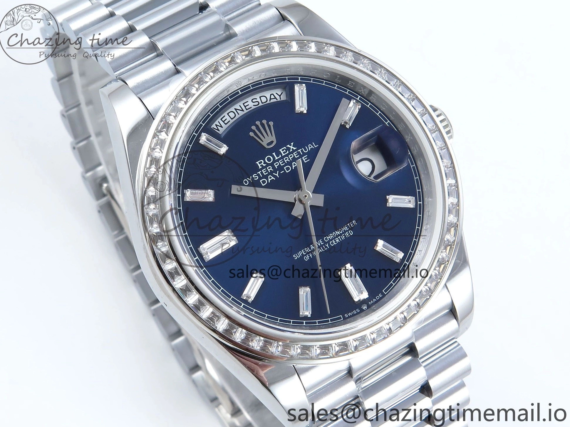 40 Blue Bezel Best 1:1 (Gain Weight) Diamonds Edition SS A2836 Crystal V5 DayDate Dial President Bracelet QF on 0310
